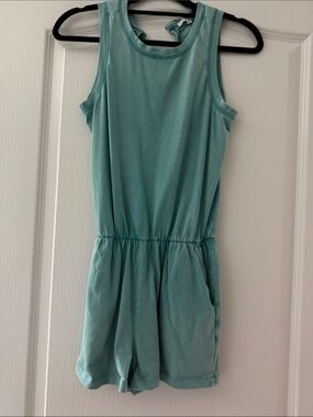 Z-Supply Women’s Aqua Blue Relaxed Elastic-Waist Romper Shorts